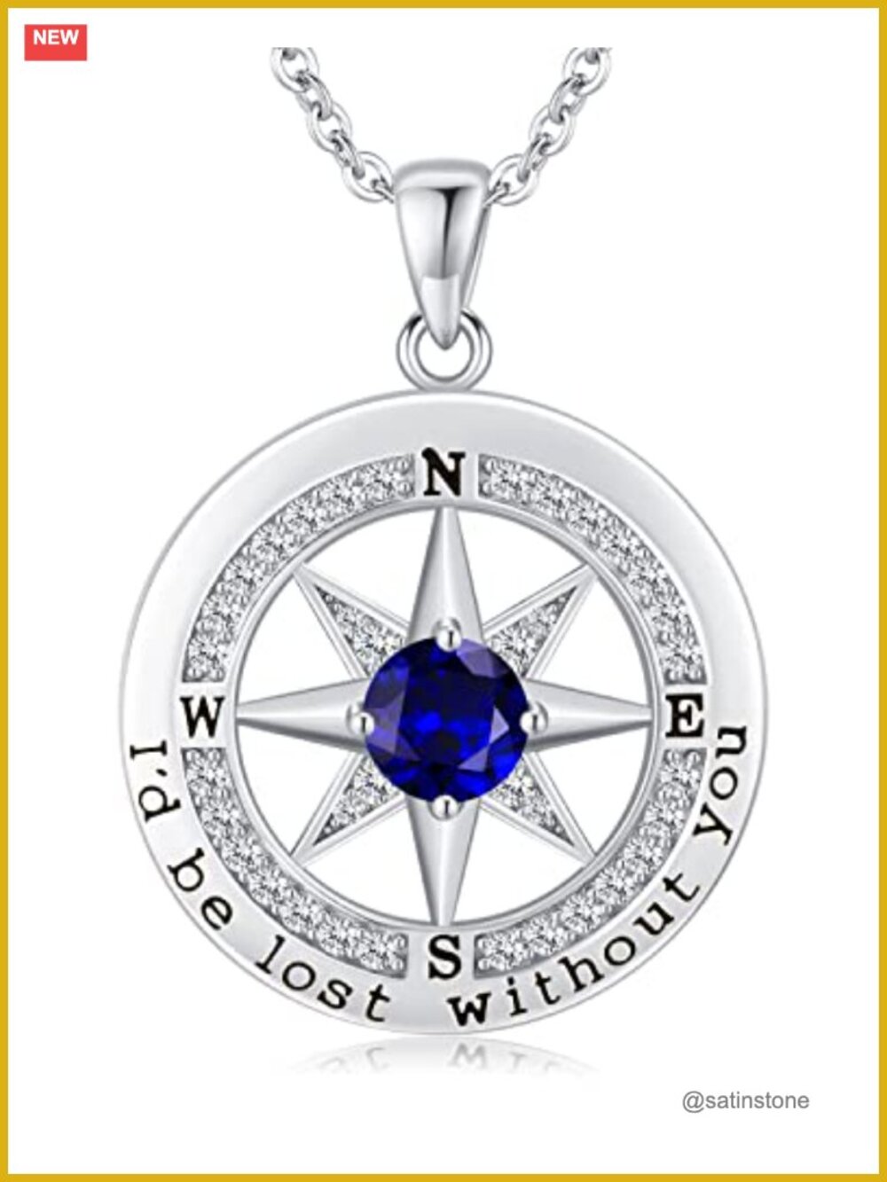925 Sterling Silver Compass Pendant Necklace Engraved Anniversary Gift